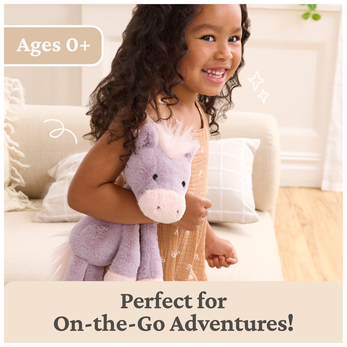 GUND Penni Pony on-the-go scene demonstrates portable cuddly companionship.
