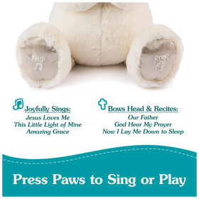 GUND praying-bear bowing head recites one of three prayers during Pray mode.