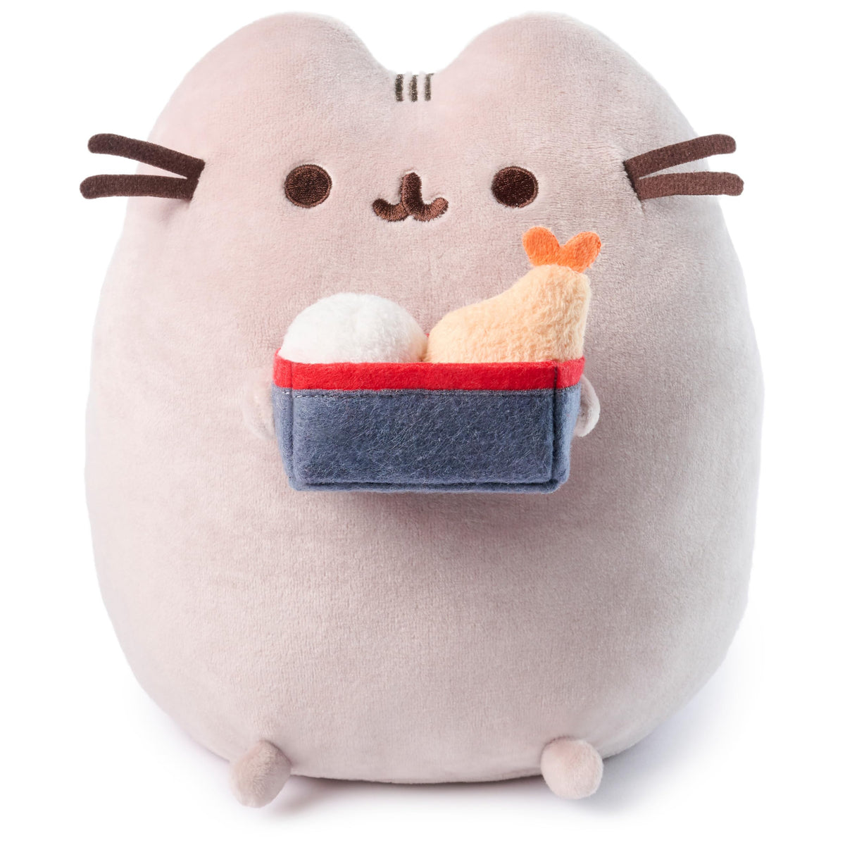 GUND Pusheen Bento Box Plush with blue meal box, ideal for desk decor and cuddling.