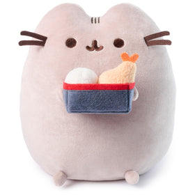 GUND Pusheen Bento Box Plush with blue meal box, ideal for desk decor and cuddling.