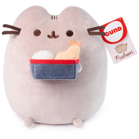 GUND Pusheen plush with blue bento meal box, great for fans and display teams.