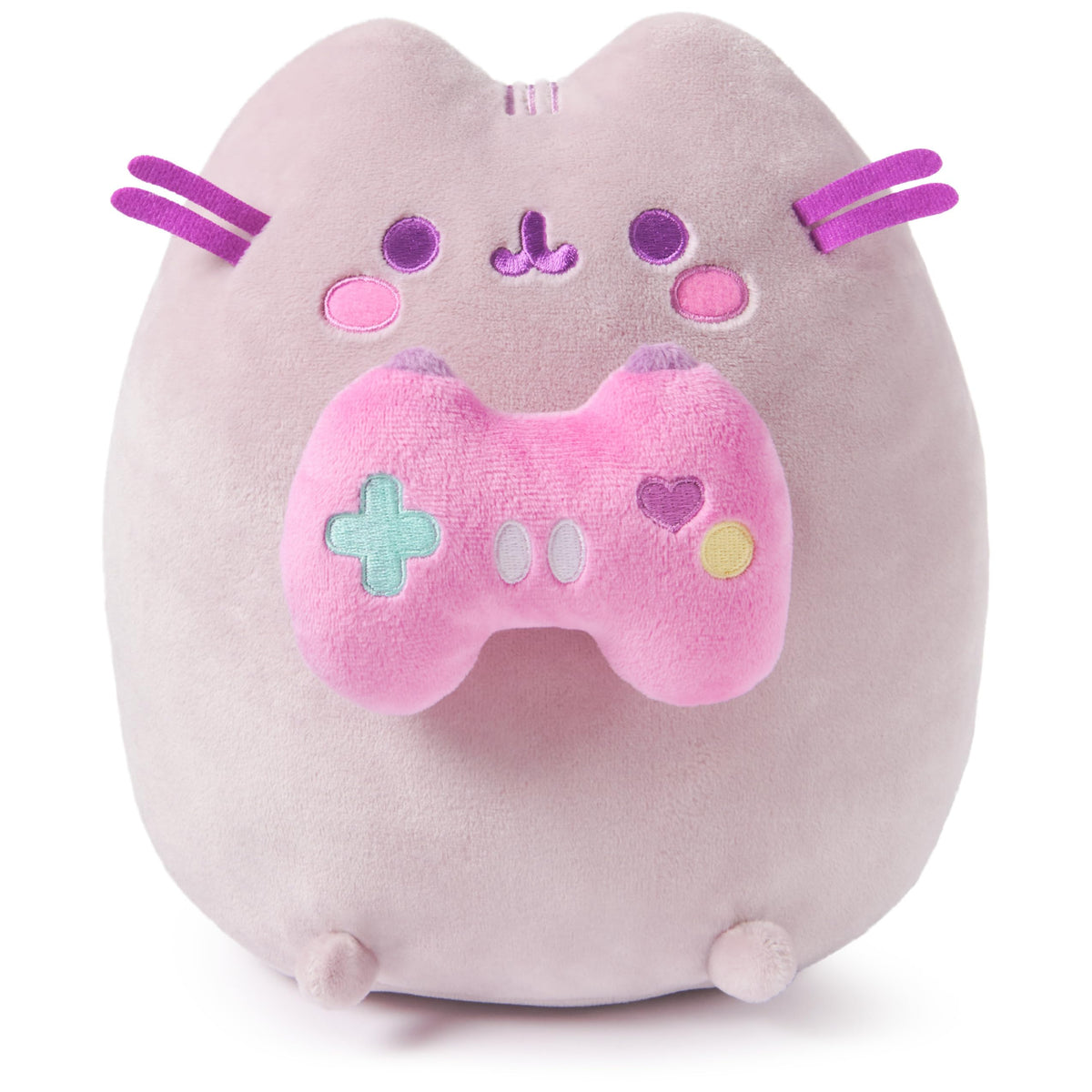 GUND Pusheen Gamer plush holding a pink controller for playful display.
