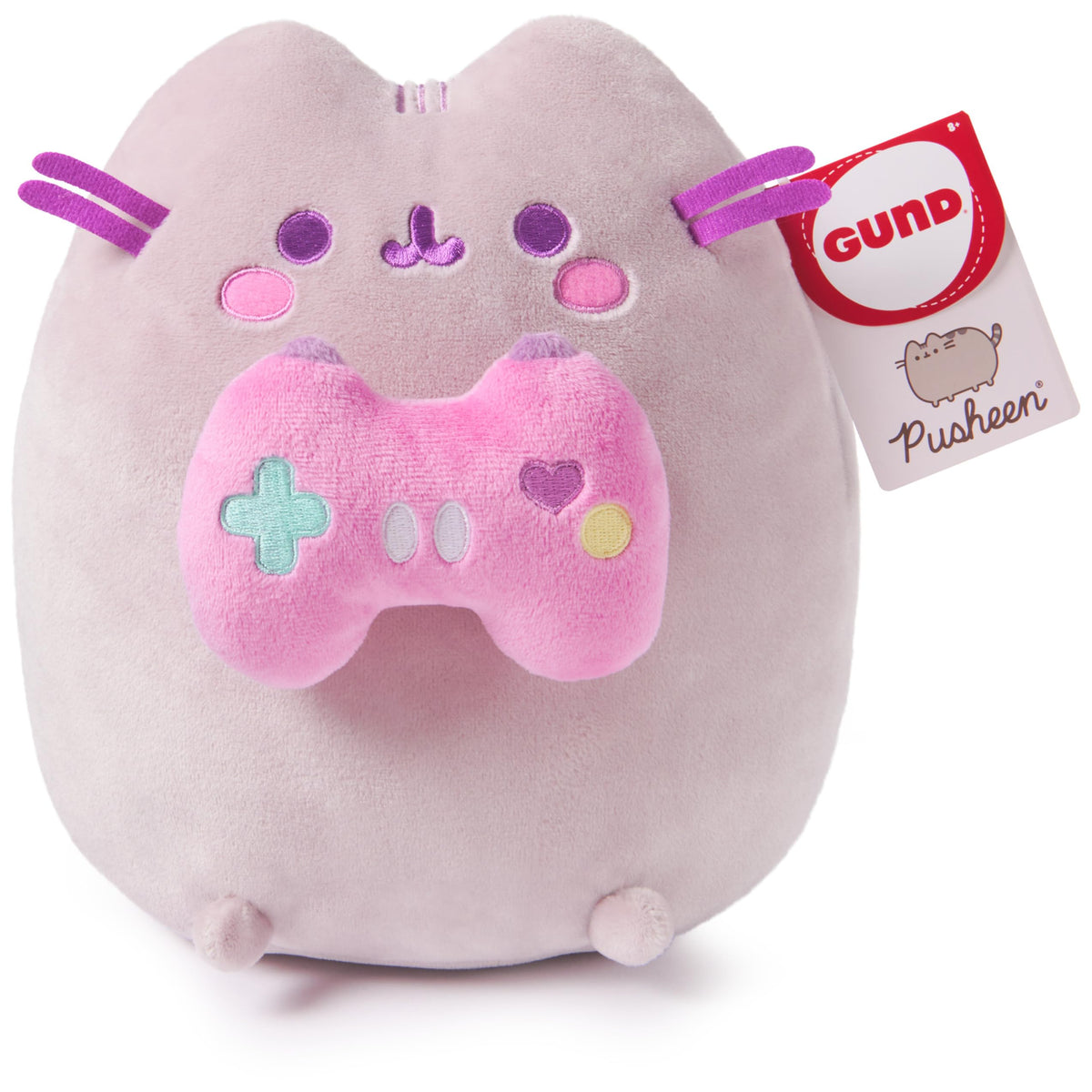 GUND Pusheen Gamer plush with weighted pellets for stable upright balance.