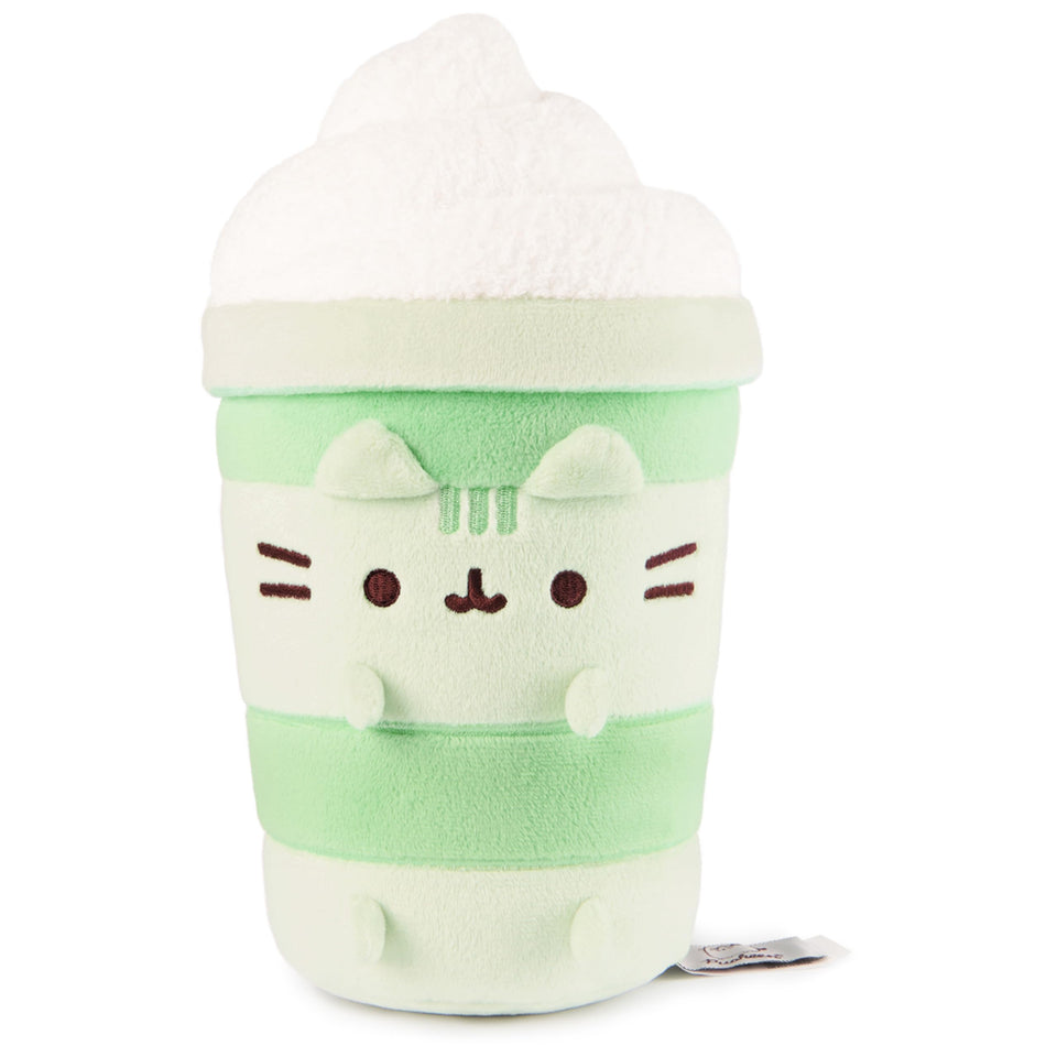 GUND Pusheen Matcha Latte plush, 9.5 inches, a cuddly desk decor piece with a foam swirl