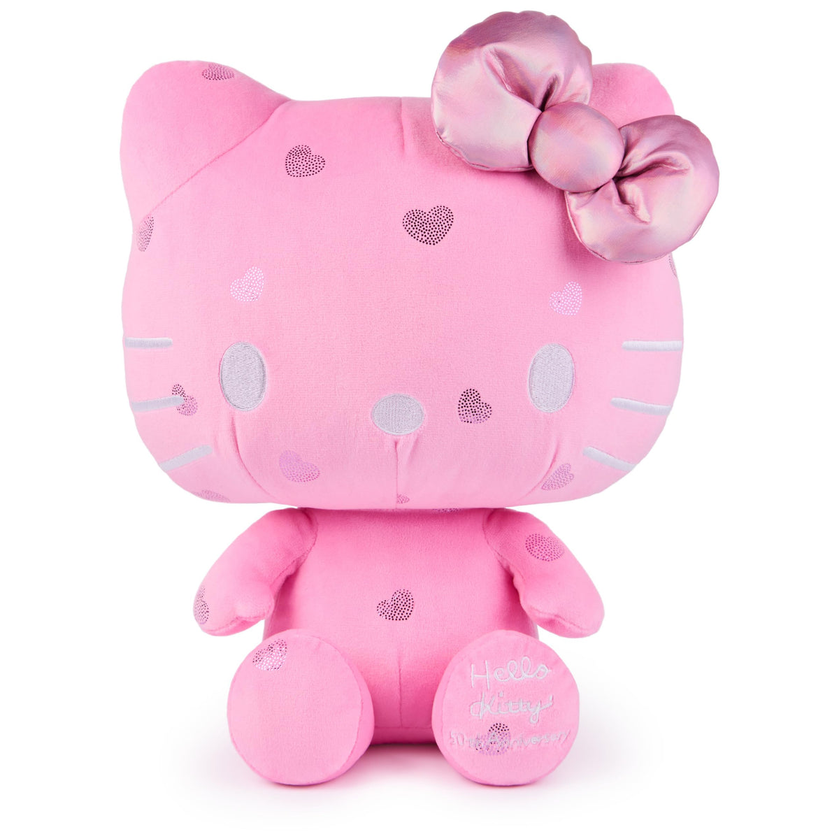 GUND Hello Kitty 50th Anniversary plush with soft pink fabric, a collectible centerpiece for fans.