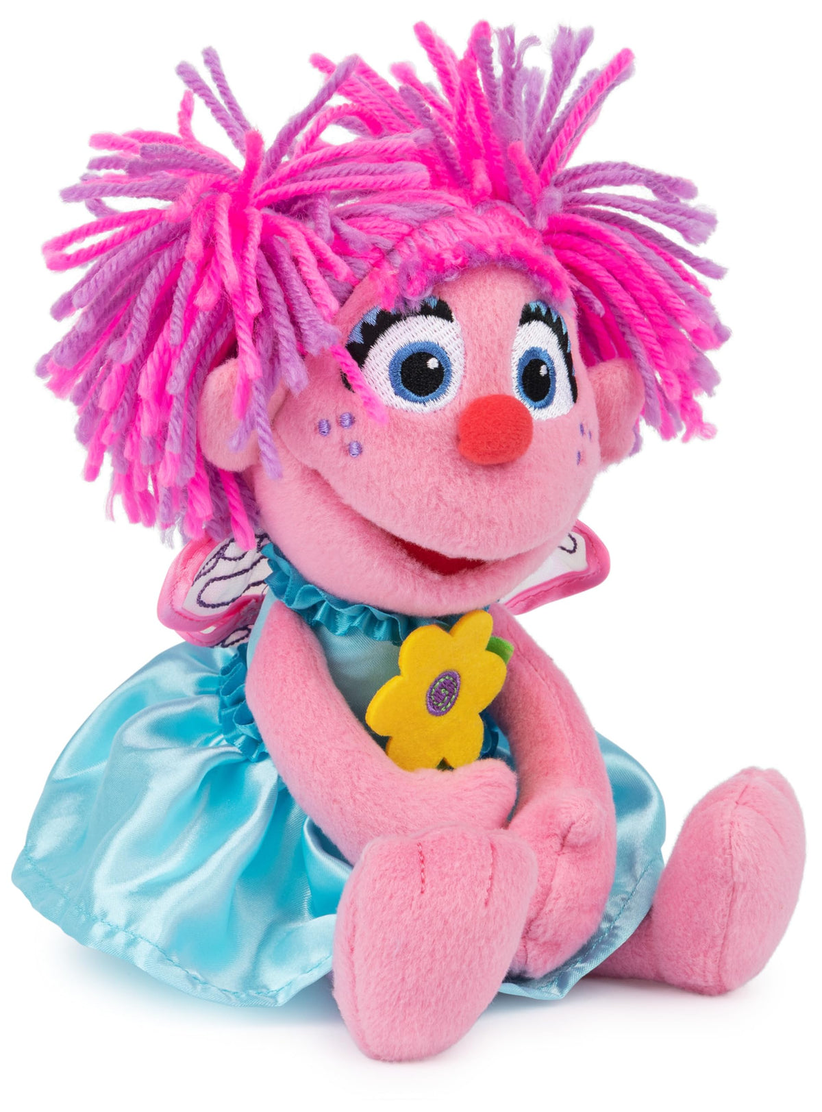 Abby Cadabby sky-blue dress with pink/purple hair for storytelling.