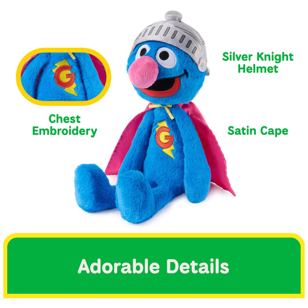 GUND Sesame Street chest emblem with G and lightning bolt for recognizable charm.