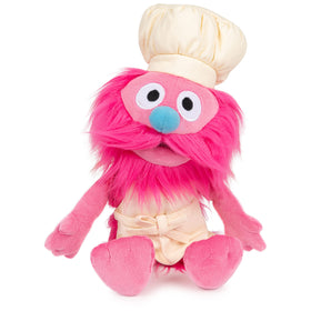GUND Sesame Street Gonger plush front view, soft pink plush and beige chef outfit for cozy hugs
