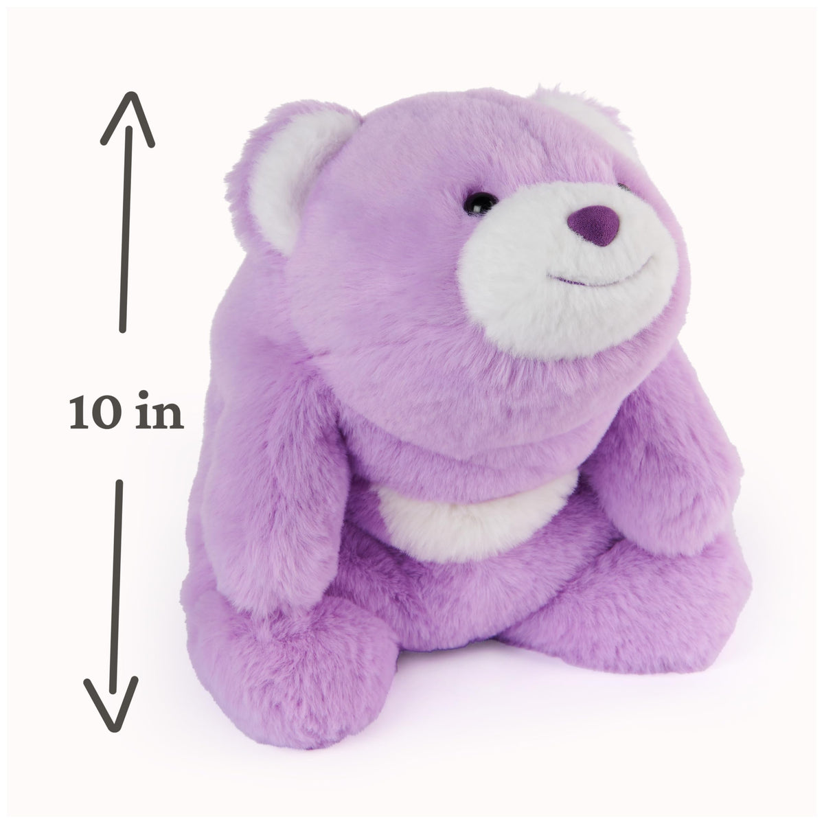 Purple Snuffles with curved crescent design enabling eye-level connection during hugs.