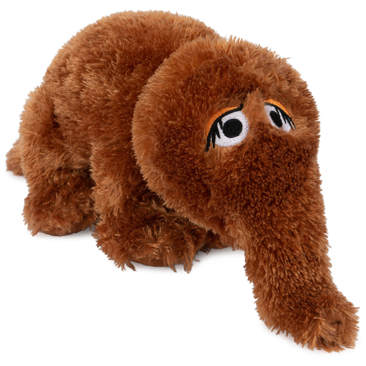 GUND Snuffleupagus 16-inch plush front view with soft brown fur for cuddling and imaginative play.
