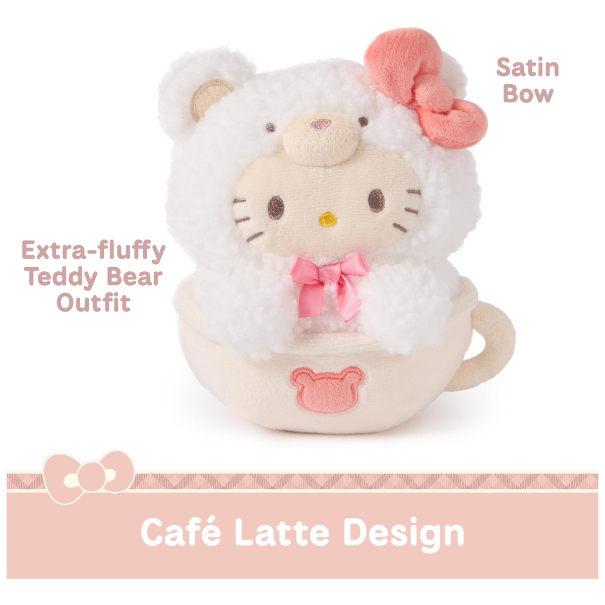 Tan plush mug prop highlights the latte presentation.