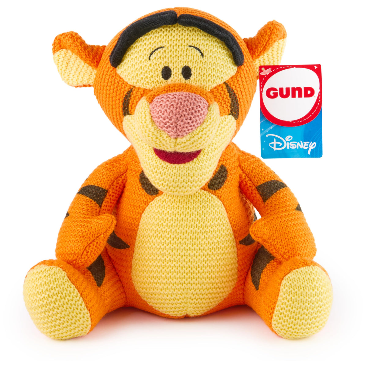 GUND Tigger knit plush 10-inch seated, cuddly companion for bedtime and play.