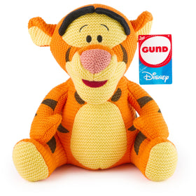 GUND Tigger knit plush 10-inch seated, cuddly companion for bedtime and play.