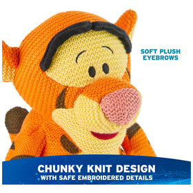 GUND Tigger knit plush features open smile and expressive eyebrows for a friendly look.