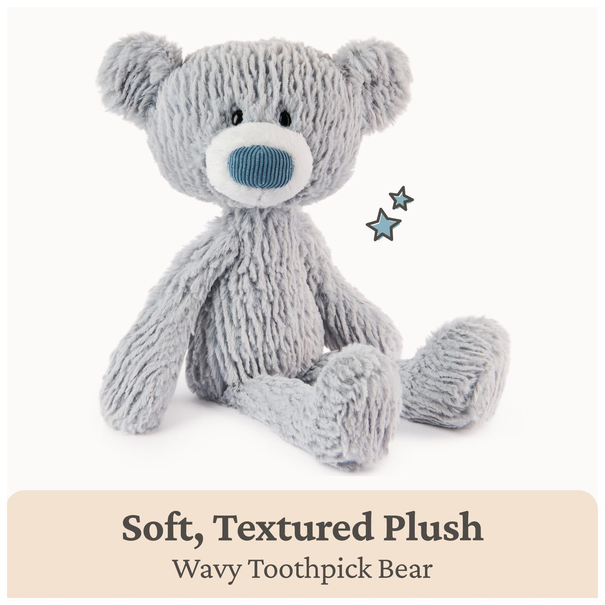 Toothpick Wavy features a soft muzzle and blue-corduroy nose for character