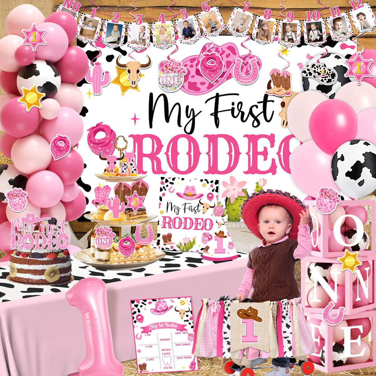 Gupesxu Cowgirl theme balloon arch creates a lively western vibe for the celebration.