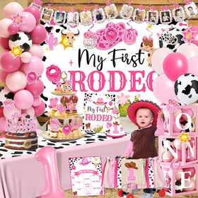 Gupesxu Cowgirl theme balloon arch creates a lively western vibe for the celebration.