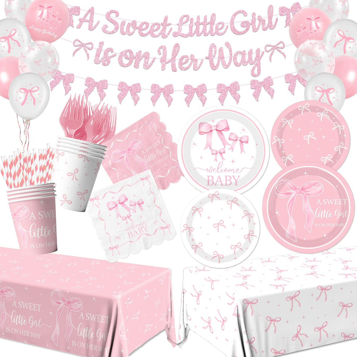 Gupesxu pink bow tableware plates: sturdy 9-inch plates for a festive baby shower look.