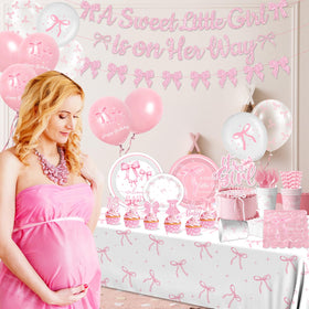 Gupesxu Pink Bow banner welcomes guests with a soft baby girl theme