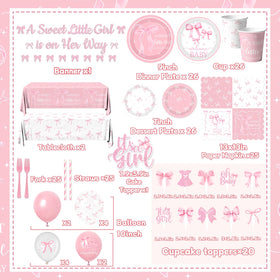 Gupesxu Pink Bow cake topper cute centerpiece with cupcake toppers