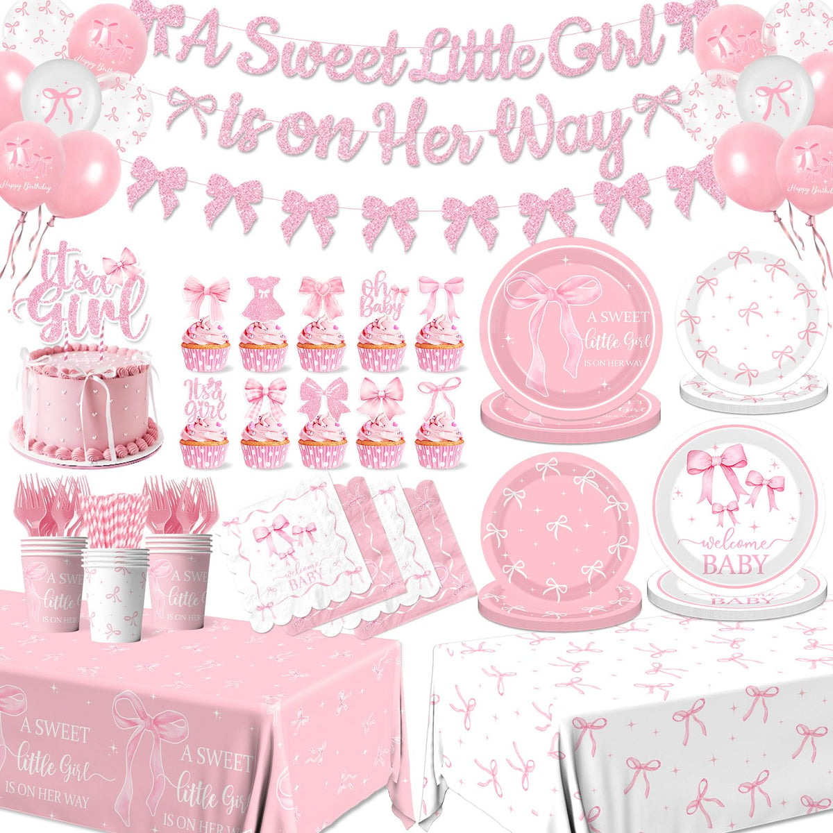 Gupesxu Pink Bow dinner plates elegant for birthdays and baby showers