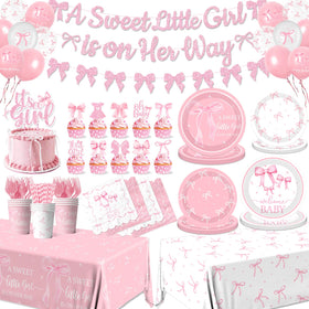 Gupesxu Pink Bow dinner plates elegant for birthdays and baby showers
