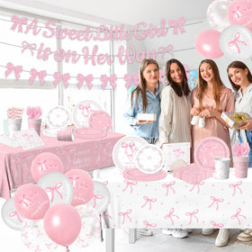 Gupesxu pink bow welcome baby banner: charming focal point for gender reveal or baby shower.