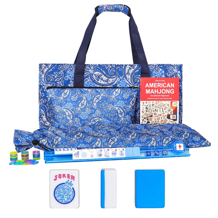 GUSTARIA American Mahjong tiles in blue, durable 166-tile set for family game nights