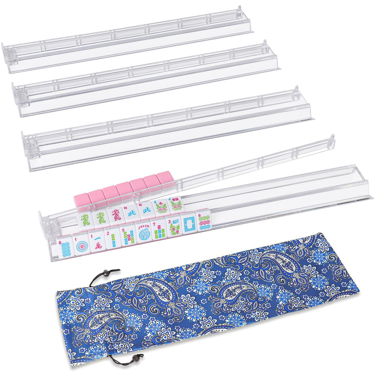 GUSTARIA clear mahjong racks with pushers for organized gameplay