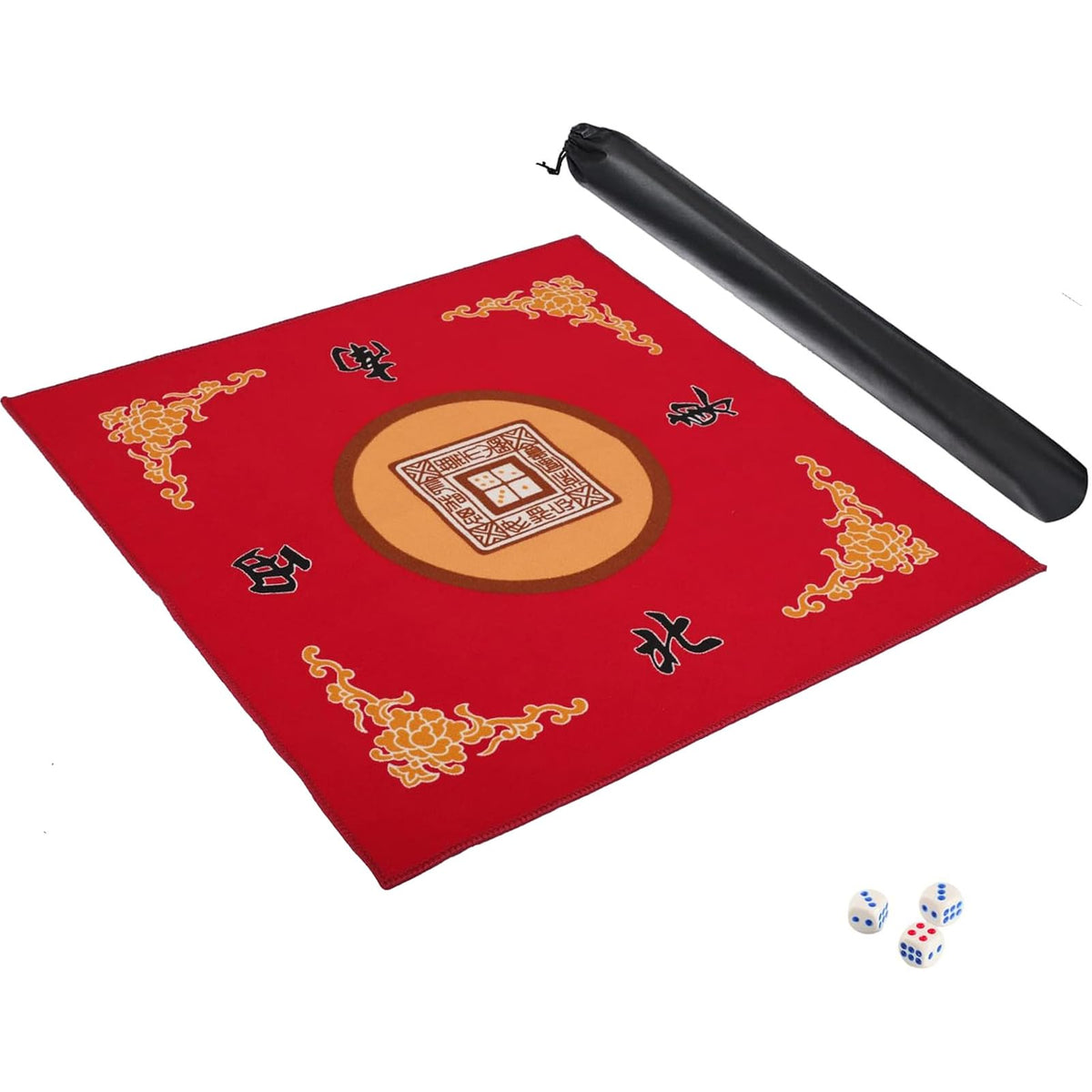 GUSTARIA Mahjong Mat with three dice offers slip-free gameplay.