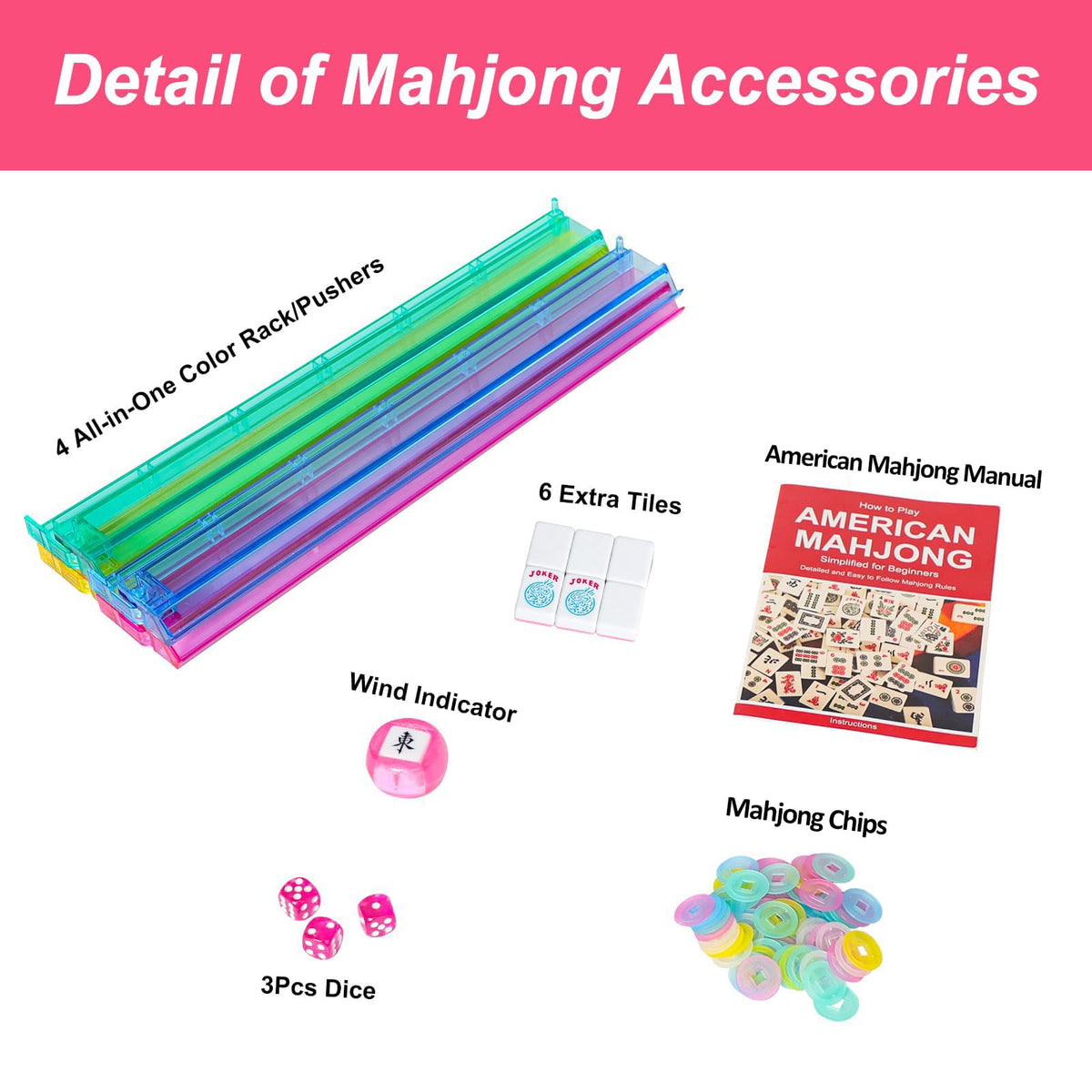 GUSTARIA mahjong pushers and racks in four colors for easy organization