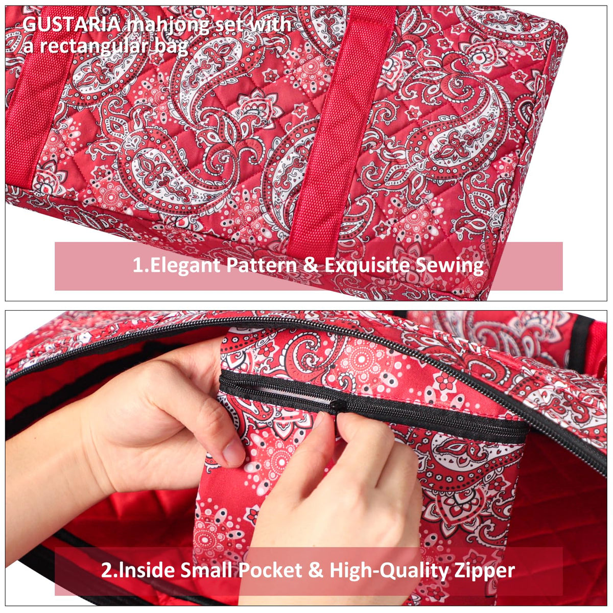 GUSTARIA red quilted carrying case is lightweight and portable
