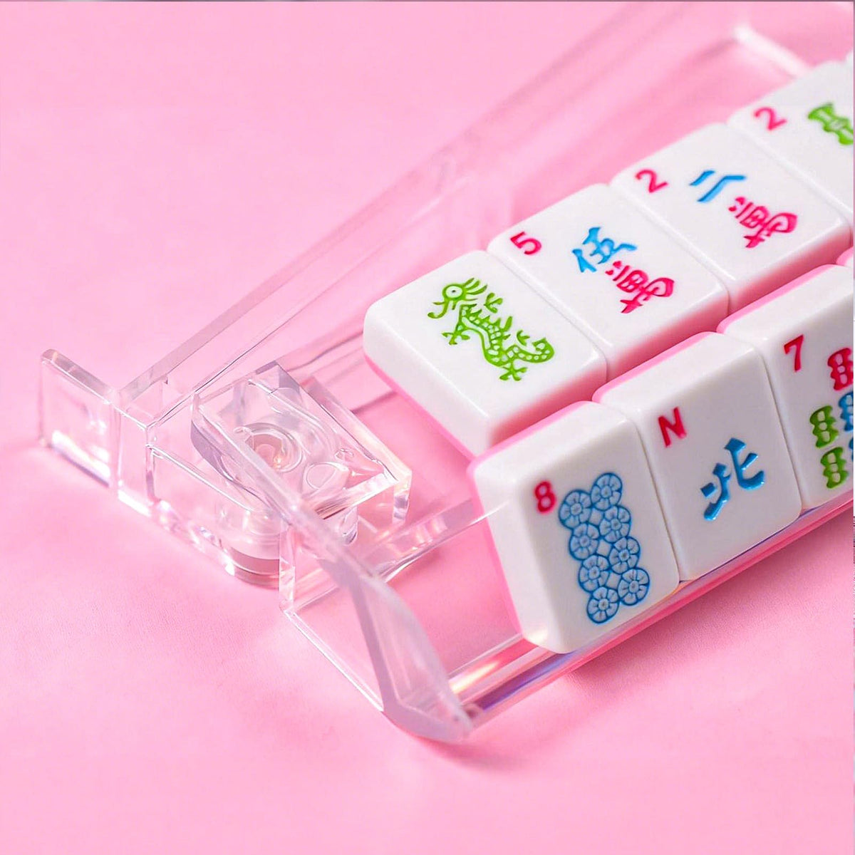 GUSTARIA transparent mahjong rack with pusher ready for play