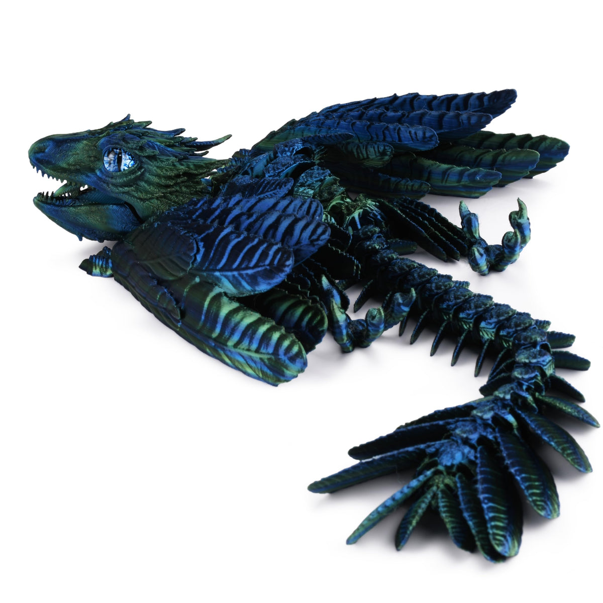 Guwewu Feathered Wyvern Azurewing closeup detail highlights handcrafted textures for display