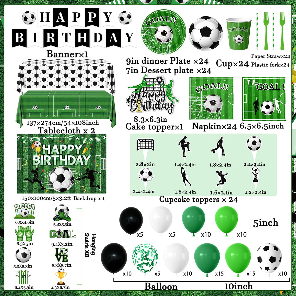 Guzbewu soccer decor swirls add dynamic accents to the party setup