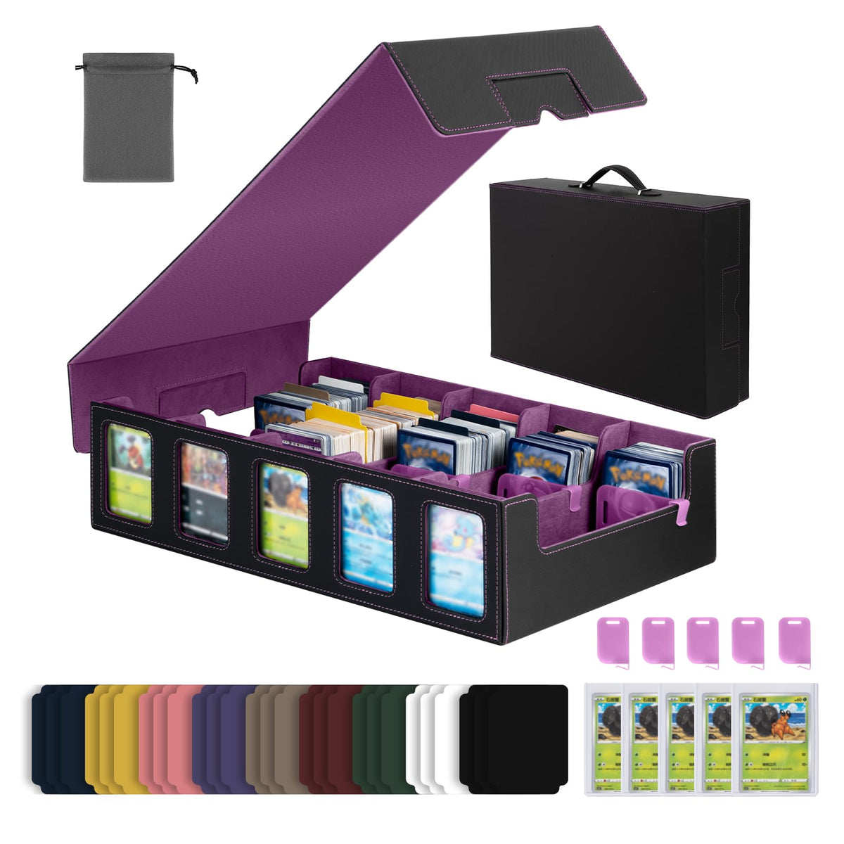 Gvirtcoz collectible card case with handle for easy on-the-go transport and protection.