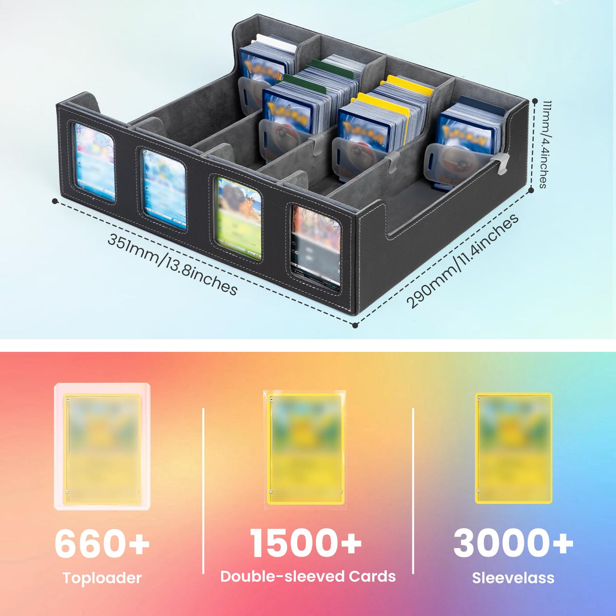 Gvirtcoz storage case shows side card slot for quick access and display.