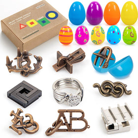 GVKES 9-piece metal brain puzzle eggs in a gift box, inviting challenging problem solving.