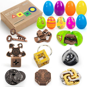 GVKES 9-piece metal brain teaser set inside surprise eggs for focused problem solving.