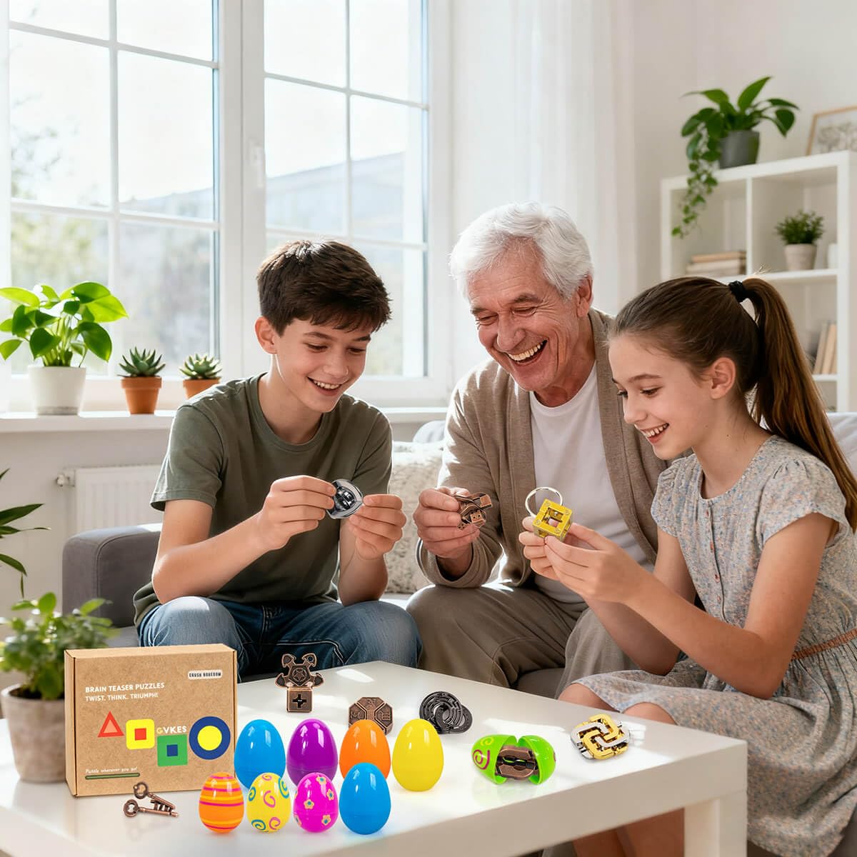 GVKES metal brain teasers on display during game night boost engagement.