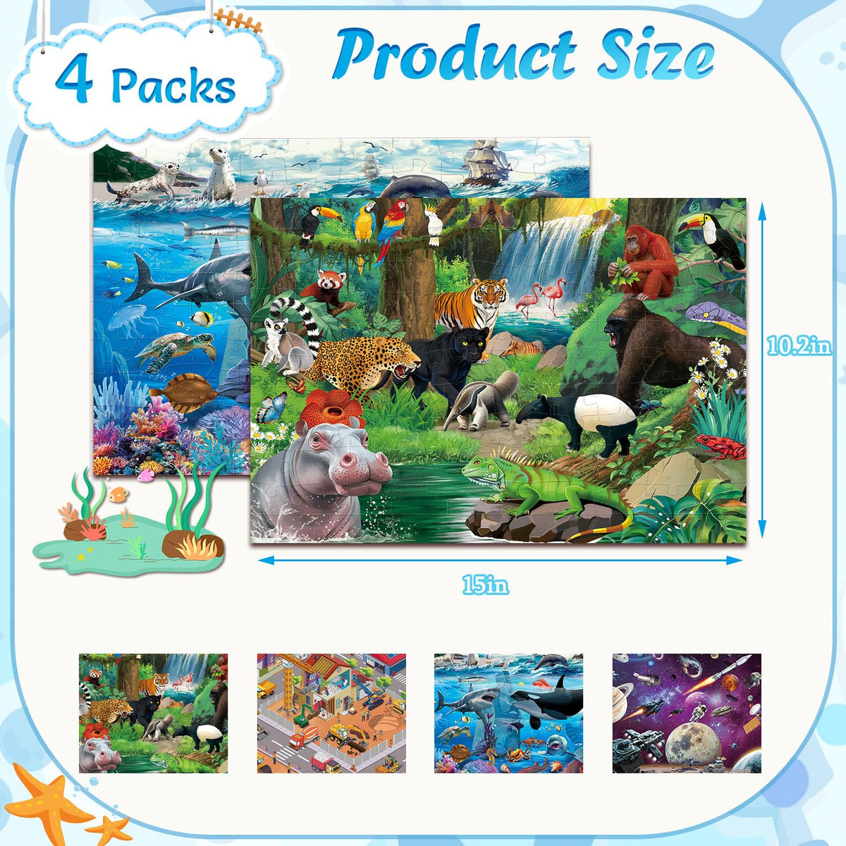GWXWU 4-in-1 puzzle set cover image showing four adventurous themes.