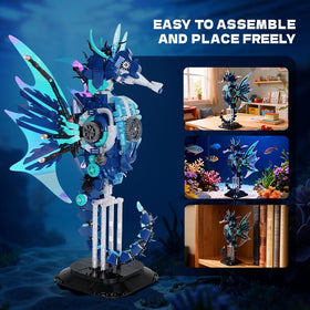 GXJTYYBS mechanical seahorse on a shelf as a vibrant ocean decor statement.