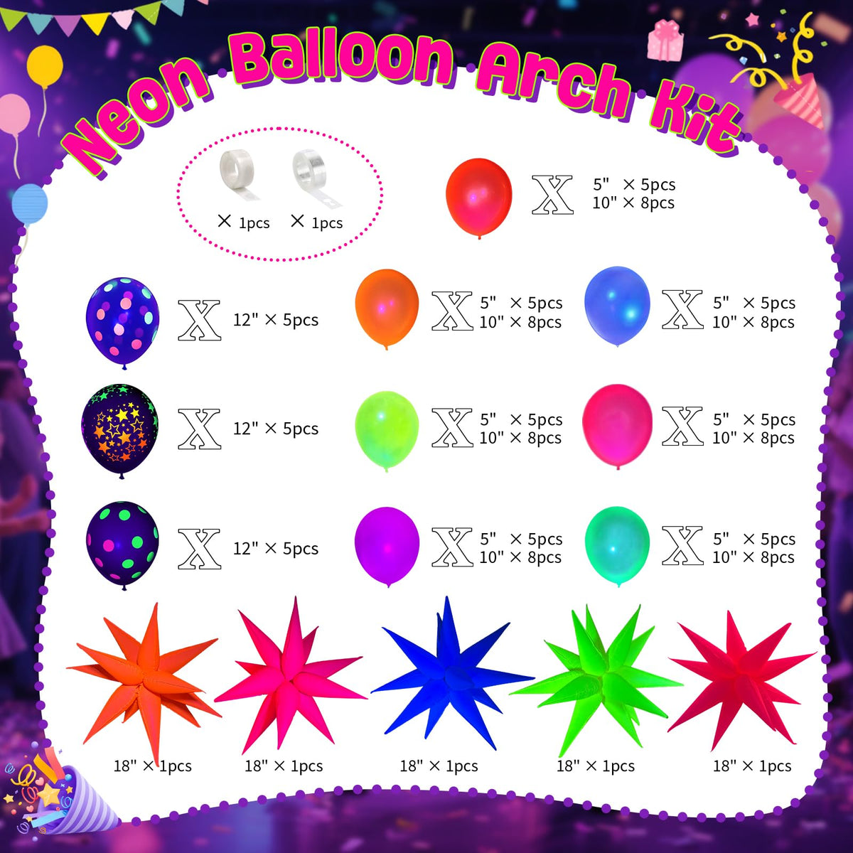 GYIPFIPA UV Neon 10-inch balloons illuminate under UV lighting for bright ambiance