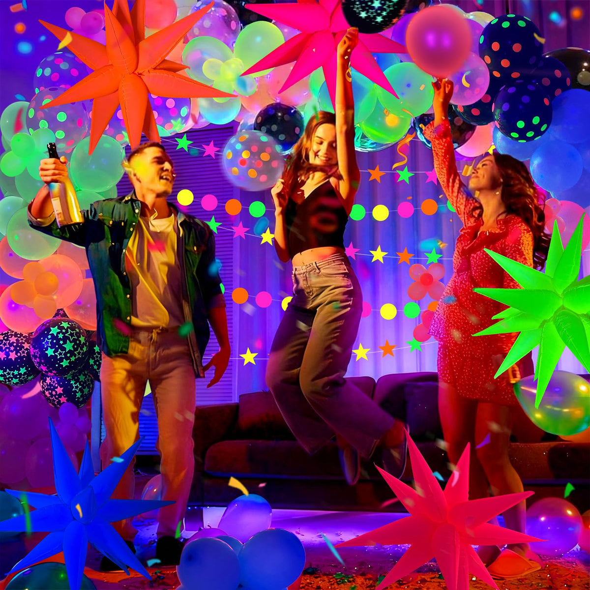GYIPFIPA UV Neon Cone Balloons used to build 4D star bursts