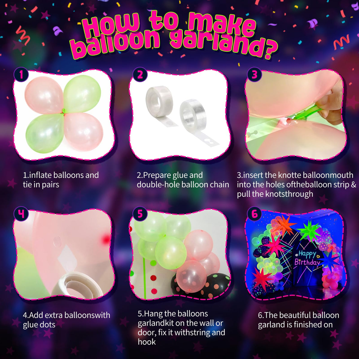 GYIPFIPA UV Neon Explosion Star 18-inch balloons create dramatic photo backdrops