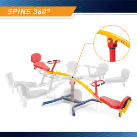 Padded backrests on Gym Dandy teeter totter seats for safety and comfort