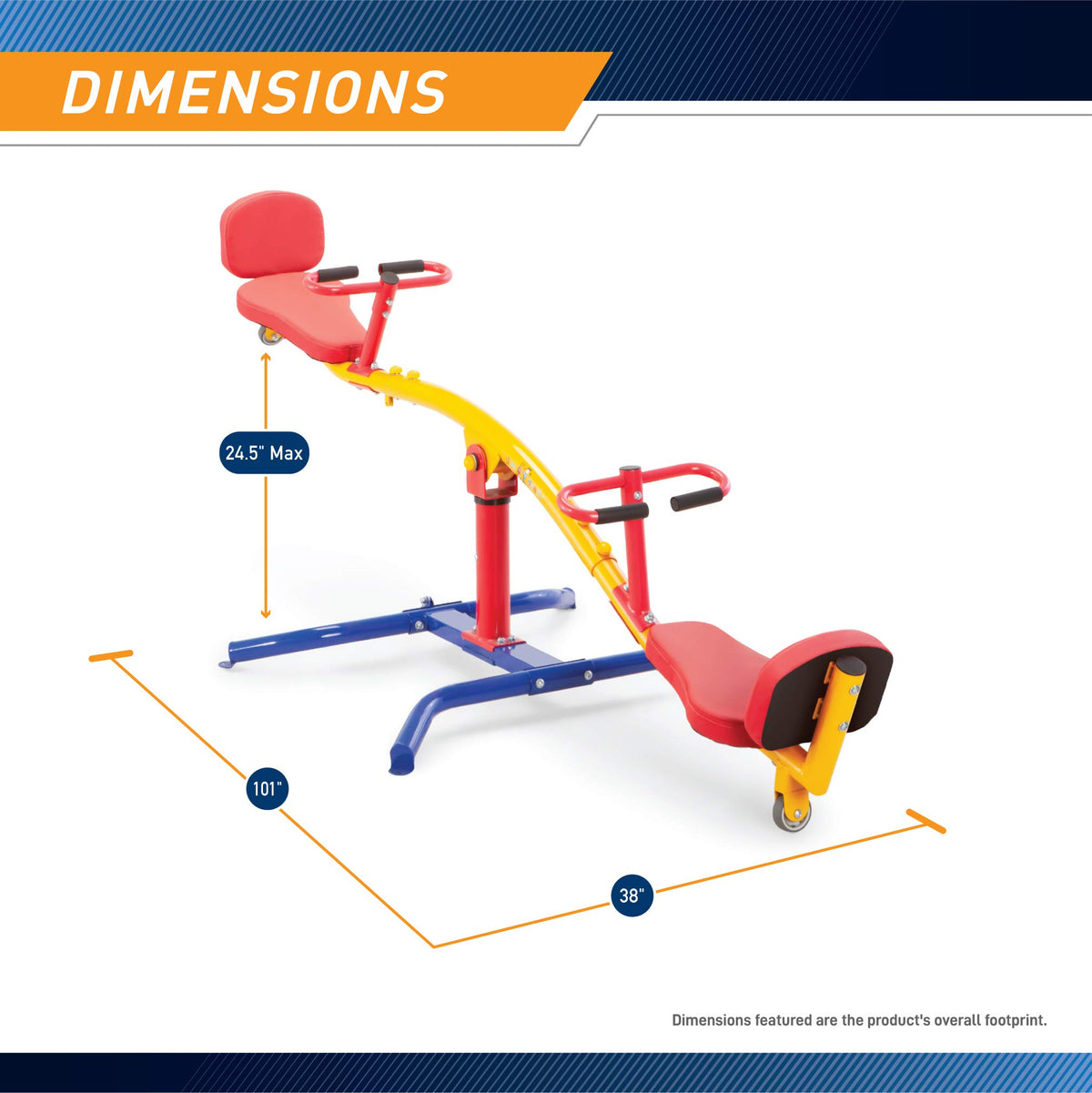 Ergonomic handgrips on Gym Dandy teeter totter for secure grip