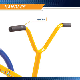 Gym Dandy TT-210 padded-seat close-up shows comfortable ride