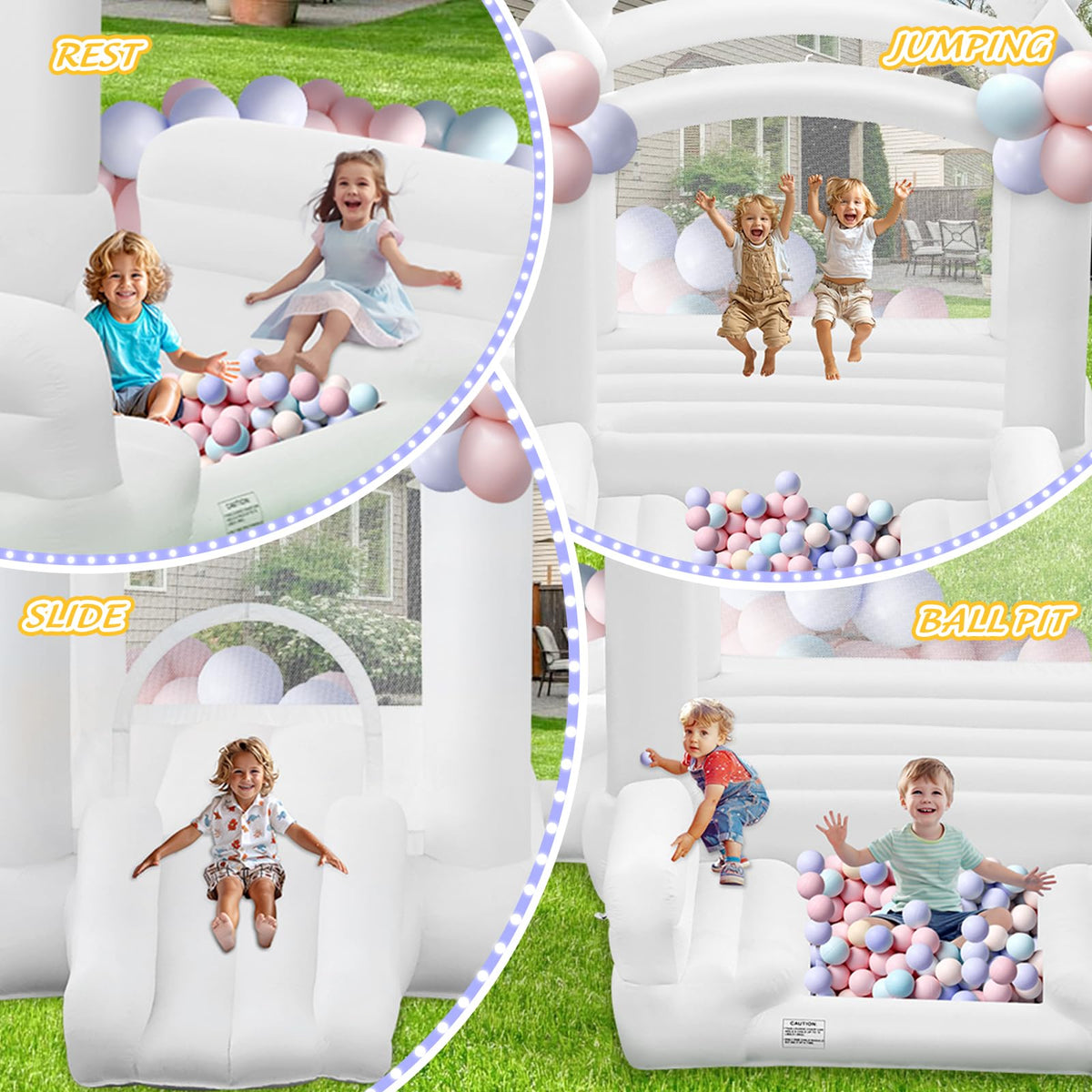 GYMMALL white bounce house with ball pit for safe, immersive play