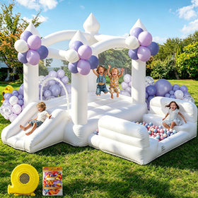 GYMMALL white bounce house showing large jumping area for kids' party fun